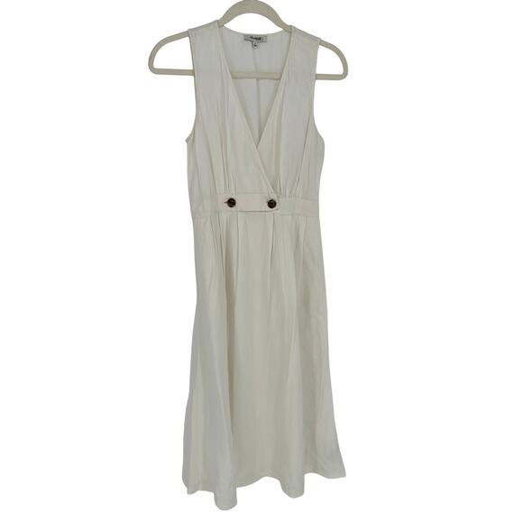 Madewell Button-Waist Wrap Midi Dress Linen Blend White Sleeveless Beach 4 - Picture 1 of 9